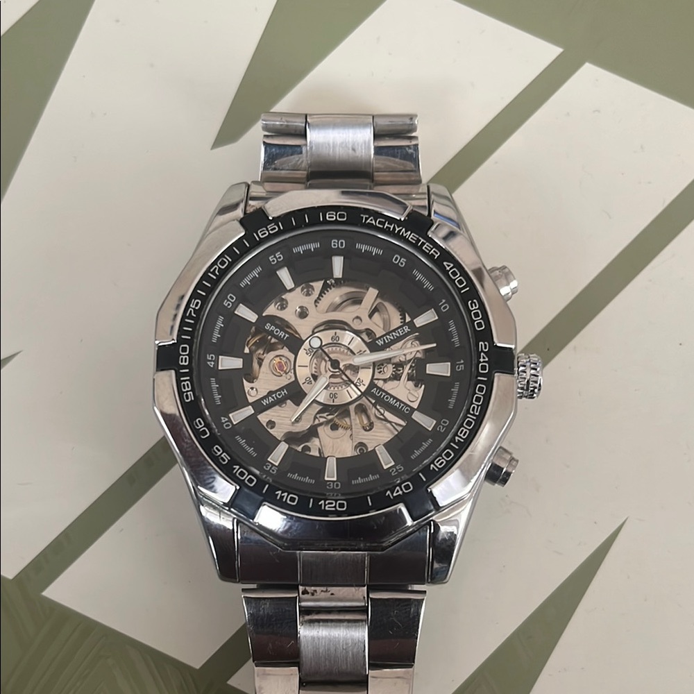 Silver Skeleton Dial Watch